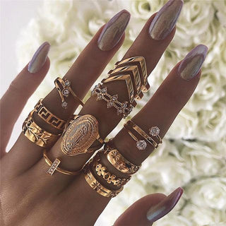 13 Piece Medallion Ring Set With Austrian Crystals 18K Gold...