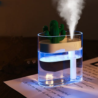 160ML Ultrasonic Air Humidifier Clear Cactus Color Light USB Essential...